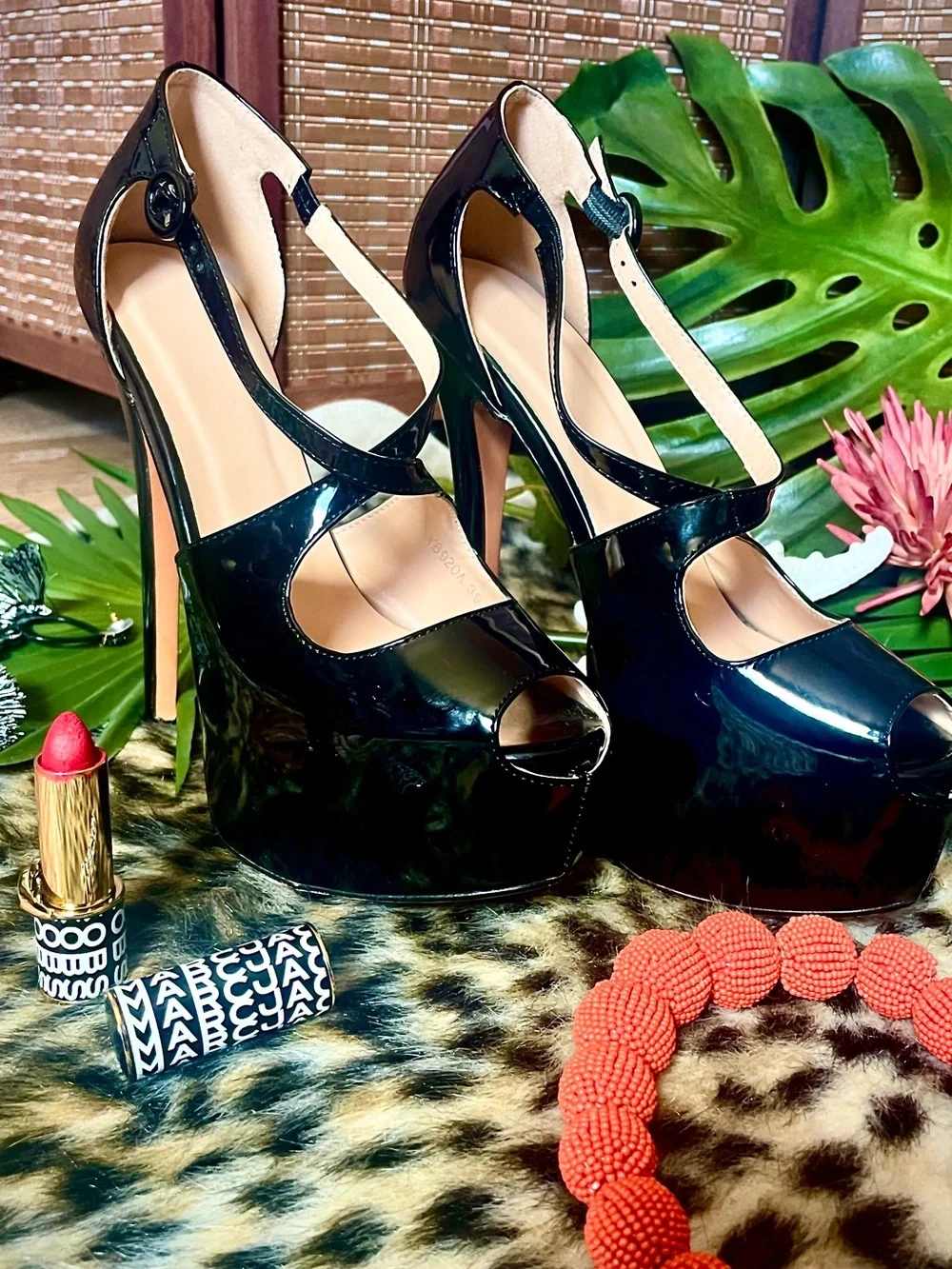 ♥️ Black Patent Platform Mary Jane High Heels Yolkomo Platform Heels for Women 9